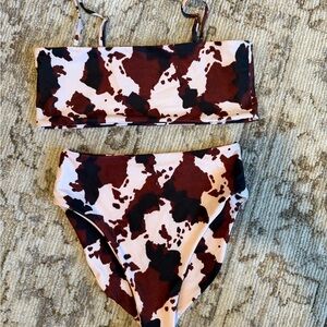 Women’s Skatie Brown and White Cow Print Bikini Set